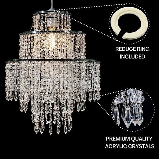 3-Tier Clear Chandelier Light Shade | Lamp Shade for Pendant Light Ceiling Light Shade Acrylic Crystal Chandelier Easy Fit Lampshades for Ceiling Lights for Living Room Bedroom Kitchen Hallway (FREE SHIPPING)