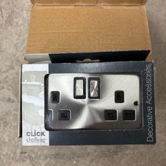 5 pack Click define 2 gang sockets brushed steel + black