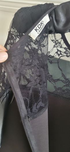 KDK London Black bodycon dress with lace detail Sz 12UK