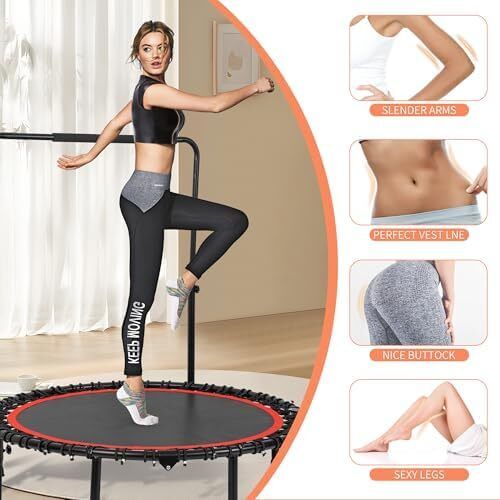 ound Trampoline 40"/48" Foldable Easy-To-Install Trampoline for Adults,With 4-Position Adjustable Handrails Trampoline,Suitable for Indoor Outdoor Body Exercises, Fitness Max Load 400lbs/450lbs