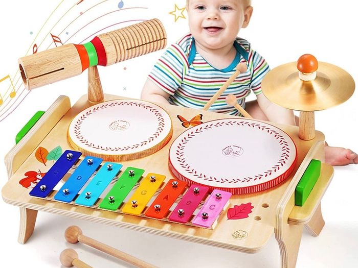 Kids Drum Set, Baby Musical Instruments Toys for Toddlers, 7 in 1 Wooden Xylophone Toddler Drum Set Percussion Instruments Musical Toys Birthday Gifts for Children Boys and Girls
