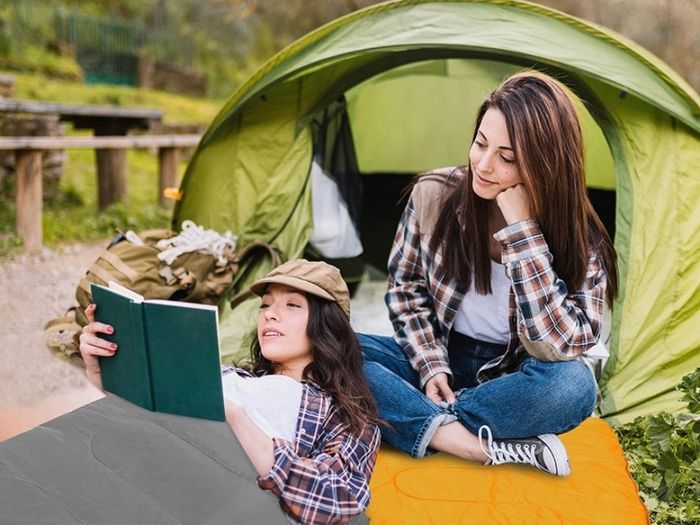 Camping Insulation 26700 Single Envelope Sleeping Bag | 2 Season | Full Length Dual Zip | Grey & Orange | Packs Down Tight | 170cm x 75cm (FREE POSTAGE)