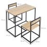 Dining Table and Chairs Set 1 Table + 2 tuck-under chairs for Kitchen - Black metal Light oak look Image 3