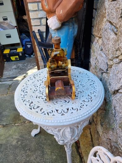 antique wooden car decanter set