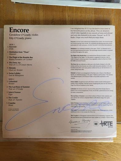 Geraldine OGrady Encore Vinyl LP RTE Irish Classical Violin