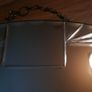 Vintage Art Deco Mirror. Scalloped bevelled edge frameless round wall mirror. Ready to hang on original visible chain. 25" x 15" Image 9