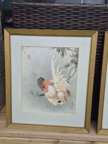 Pair Of Vintage Asian Bird Paintings Signed And Framed 45 x 52 cm