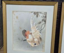 Pair Of Vintage Asian Bird Paintings Signed And Framed 45 x 52 cm