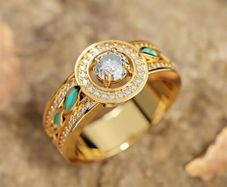Crystal Turquoise Gold Tone Ring