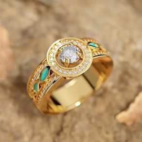 Crystal Turquoise Gold Tone Ring