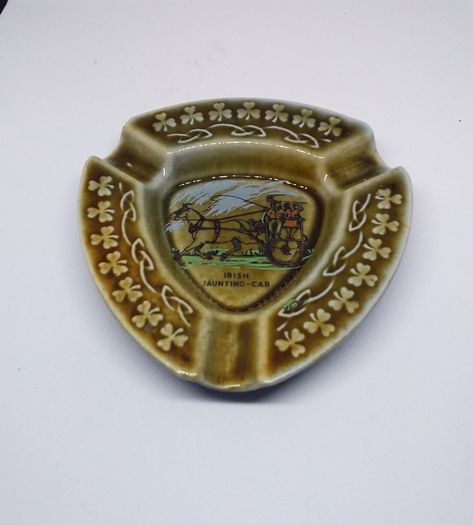 Irish Porcelain Ashtray - Irish Jaunting Car and Shamrock