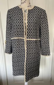 Zara Blue & White Longline Jacket/Coat - Size XL