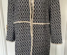 Zara Blue & White Longline Jacket/Coat - Size XL