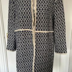 Zara Blue & White Longline Jacket/Coat - Size XL