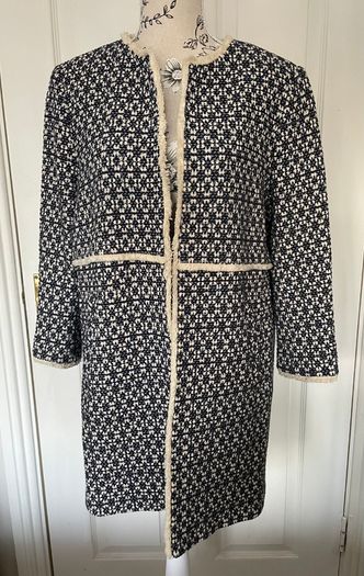 Zara Blue & White Longline Jacket/Coat - Size XL