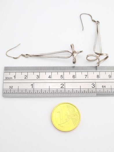 Vintage 925 Silver Long Abstract Sculptural Earrings