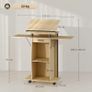 Rolling Podium Stand, Lectern with Folding Side Wings, Laptop Table with Drawer and Shelves, Oak Finish Image 2
