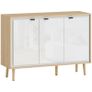 High-Gloss Sideboard, Storage Cabinet with 3 Doors, Adjustable Shelves, 107 x 35 x 77 cm, White and Oak Image 5