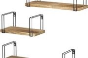 Rustic Floating Shelves, Decorative Wood Wall Shelves Set of 3, Wall Mounted Storage Shelves for Bedroom, Living Room, Kitchen, Bathroom, Office and More Carbonized