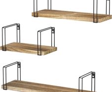 Rustic Floating Shelves, Decorative Wood Wall Shelves Set of 3, Wall Mounted Storage Shelves for Bedroom, Living Room, Kitchen, Bathroom, Office and More Carbonized
