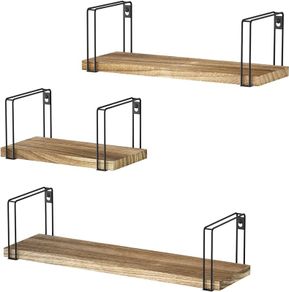 Rustic Floating Shelves, Decorative Wood Wall Shelves Set of 3, Wall Mounted Storage Shelves for Bedroom, Living Room, Kitchen, Bathroom, Office and More Carbonized