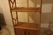Tall Rattan Shelving Unit with Cabinet Boho Vintage