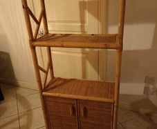 Tall Rattan Shelving Unit with Cabinet Boho Vintage