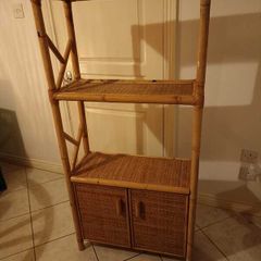 Tall Rattan Shelving Unit with Cabinet Boho Vintage