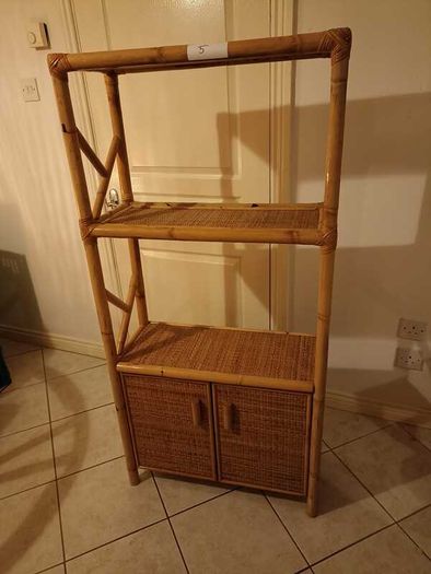 Tall Rattan Shelving Unit with Cabinet Boho Vintage