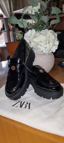 Zara Track Sole Loafers Patent Black