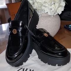 Zara Track Sole Loafers Patent Black