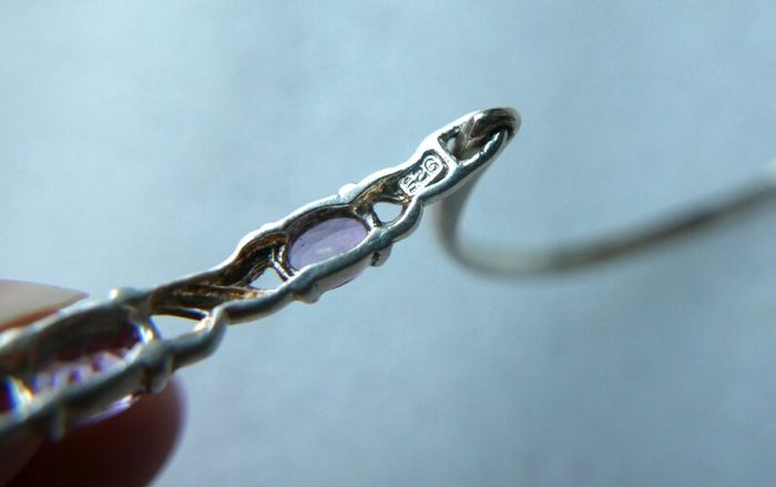 Vintage 925 Sterling Silver and Amethyst Bangle