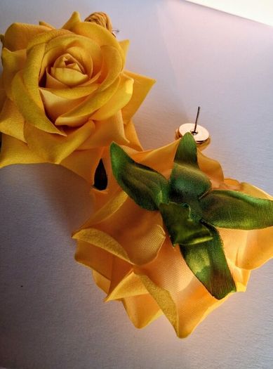 Realistic Yellow Extravagant Rose with Raffia Woven Stud Earrings