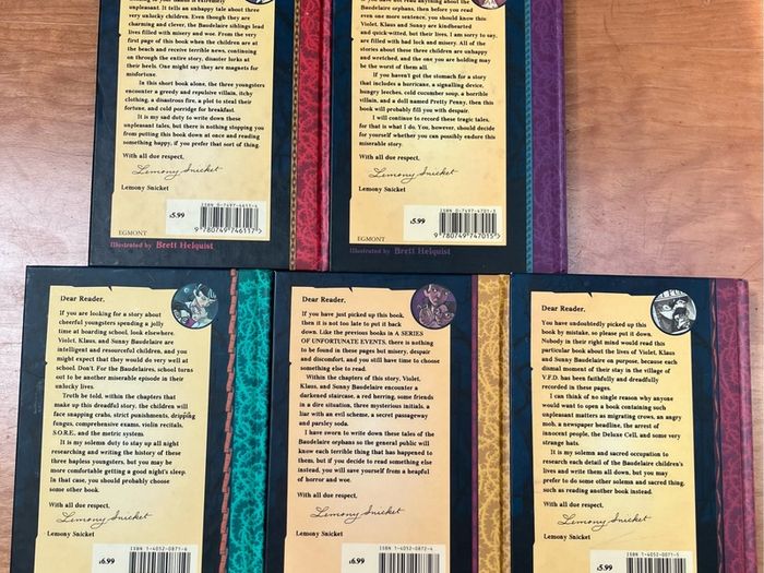 A Series Of Unfortunate Events, Books 1,3,5,6,&7 by Lemony Snicket