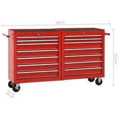 Tool Trolley with 10 Drawers Steel Red (147175+147176)