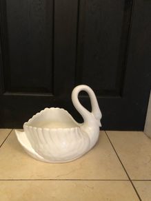Vintage swan ceramic planter, porcelain swan planter