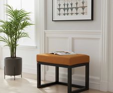 Modern Wooden-Framed Velvet Bench 60x40cm Orange Elegance