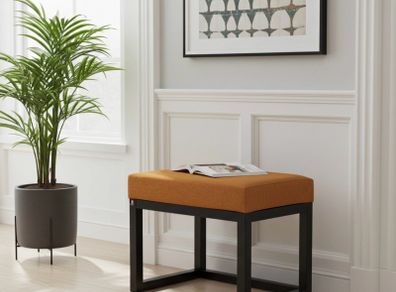 Modern Wooden-Framed Velvet Bench 60x40cm Orange Elegance