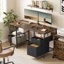 Modern Office Desk with Drawers & Shelves  Rustic Vintage Brown or Natural Oak-White Image 3