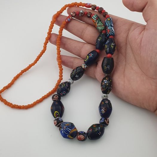 Vintage Venetian Style Floral & African Glass Beads Necklace
