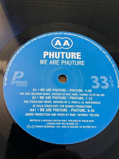 Phuture - We Are Phuture Remixes - 12" Vinyl EP - Includes Joey Beltram Mix - 1996 Primate Recordings