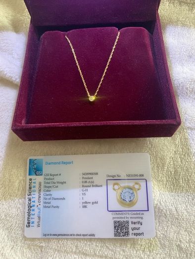 18ct Yellow Gold Solitaire Diamond Necklace