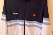 ELLESSE zipped sweater. Navy, white &amp; blue. Size medium.  In very good lightly used condition. Weighty 50% cotton