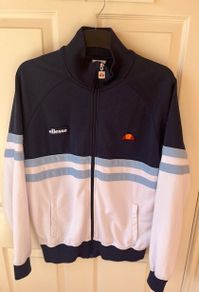 ELLESSE zipped sweater. Navy, white & blue. Size medium.  In very good lightly used condition. Weighty 50% cotton