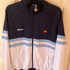 ELLESSE zipped sweater. Navy, white & blue. Size medium.  In very good lightly used condition. Weighty 50% cotton