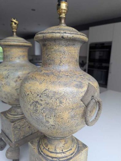 Pair of Vintage Terracotta Urns Converted to Table Lamps / Decorative Urns