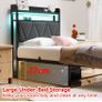 Single Bed Frames with 3ft Upholstered Wooden Two shelf Storage Headboard, Charging Station,LED Lights Image 4