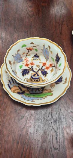 Japanese-inspired Imari pattern with cobalt blue, red, and gold gilding china