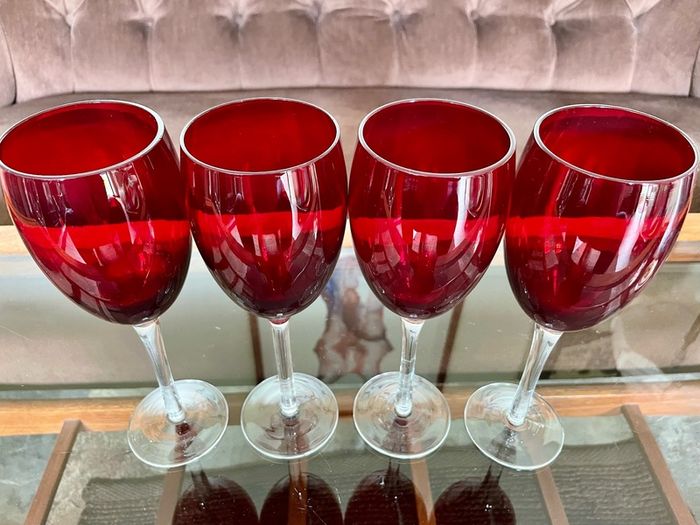 Vintage Italian Hand Blown Ruby Red Wine or Water Goblets 23 cm Tall