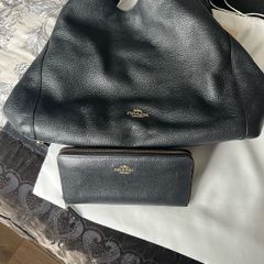 Coach pebbled leather bag and matching wallet.